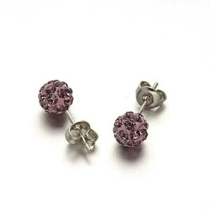 Austrian Crystal Ball Surgical Steel 6mm Disco Stud Earrings Lt Amethyst Purple